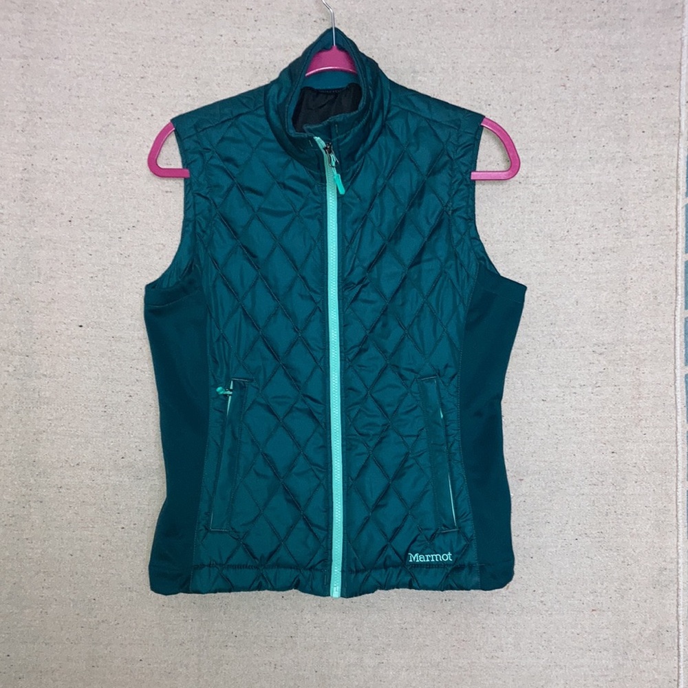 Marmot Teal Green Quilted Full Zip Puffer Lightweight Vest Women’s S Hiking - Picture 4 of 12